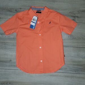 Nautica Boy Orange short sleeve Button Down Casual Shirt Size XL 7